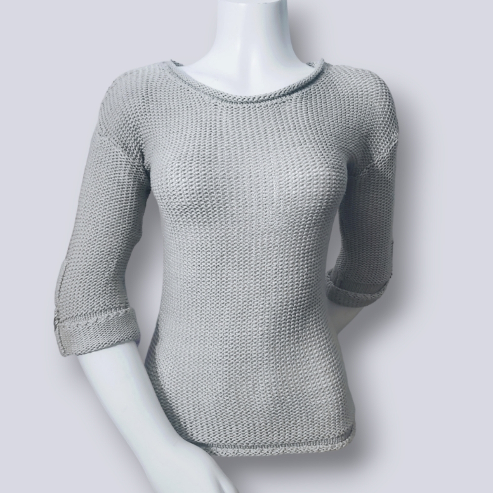 Vintage Y2K Grunge Cable Knit Light Grey Sweater